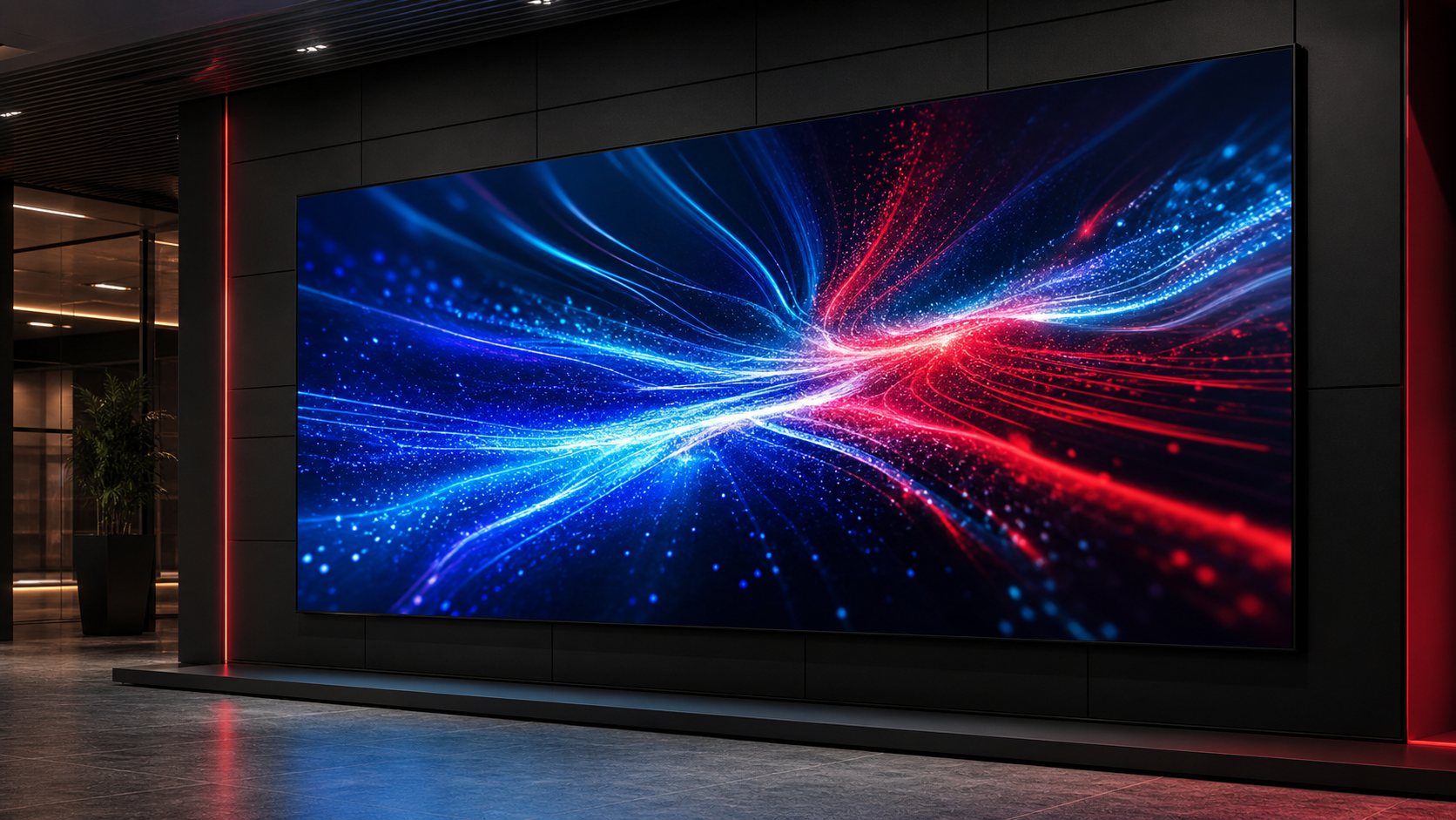 Display de LED profissional de alta definição em ambiente corporativo
